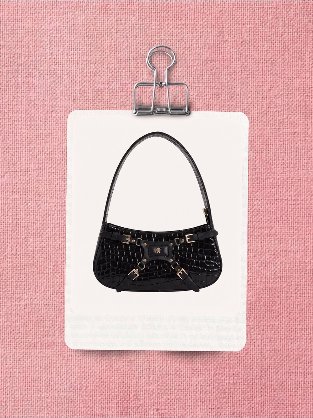 Manc Black Crocodile-Embossed Shoulder Bag